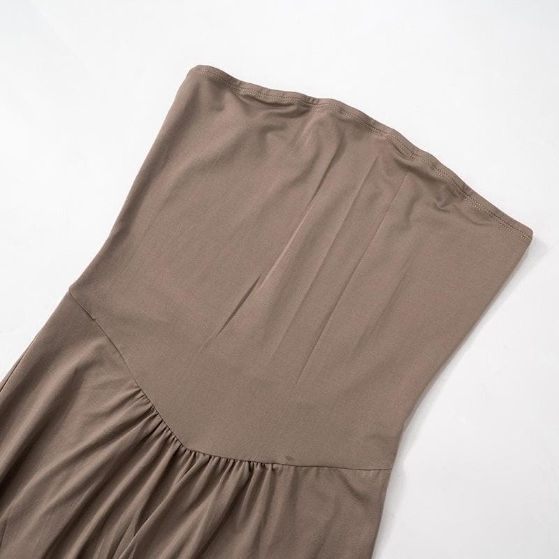 Ruched backless solid tube maxi dress