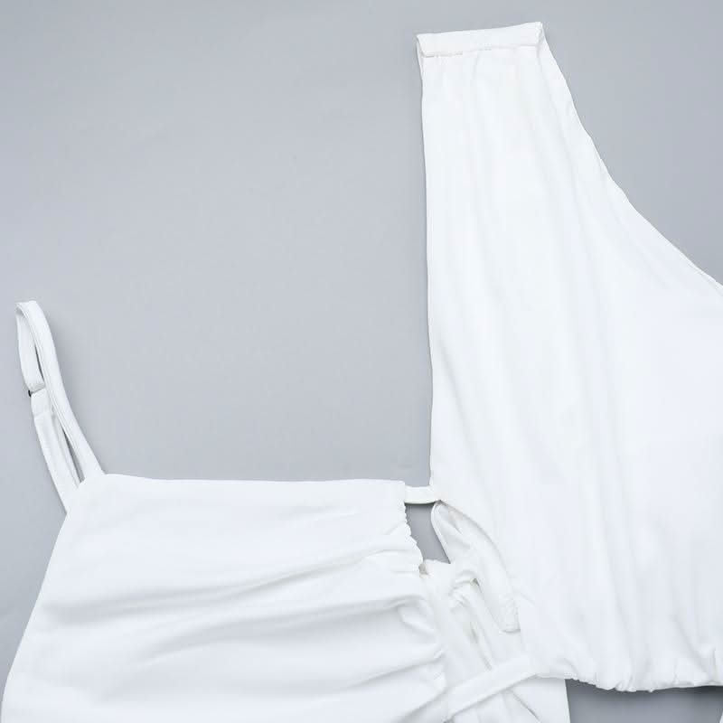 Irregular hollow out ruched solid cut out maxi dress