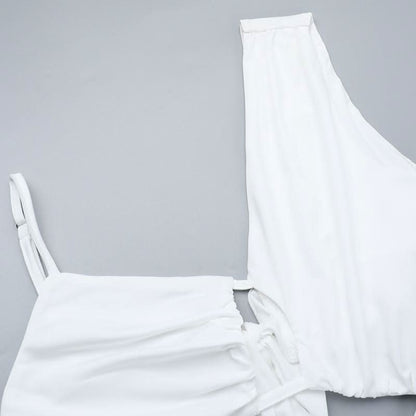 Irregular hollow out ruched solid cut out maxi dress