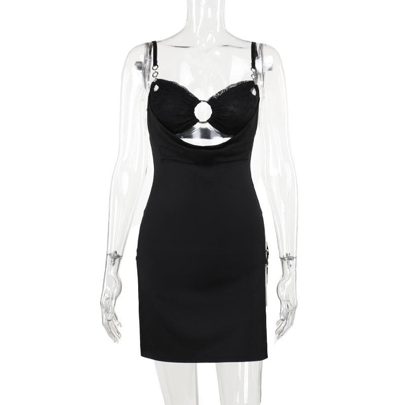Sweetheart neck o ring hollow out ruched cami cut out mini dress