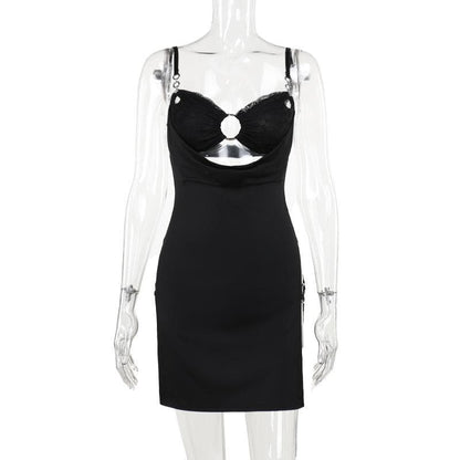 Sweetheart neck o ring hollow out ruched cami cut out mini dress