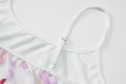 Flower print u neck adjustable cami maxi skirt set