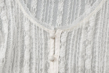 Short sleeve button lace see through crop top