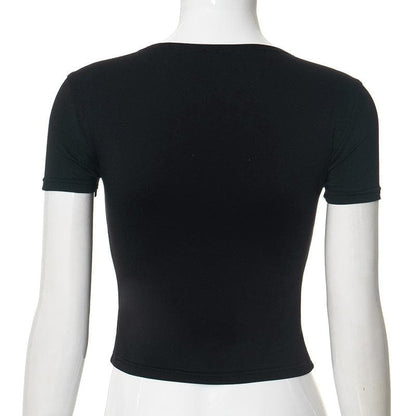 Short sleeve body print crewneck contrast top