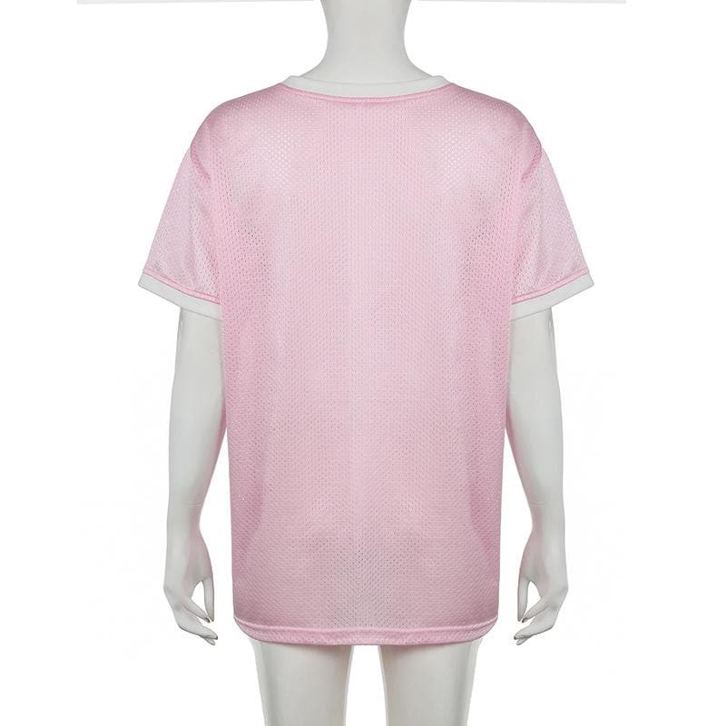 Short sleeve stitch textured “96” v neck top