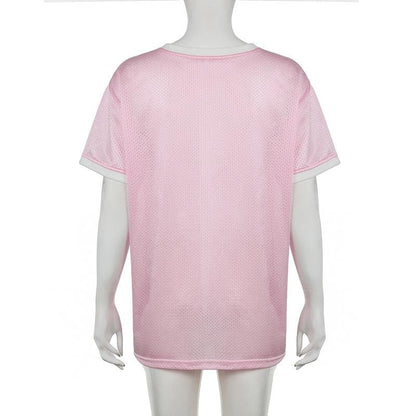 Short sleeve stitch textured “96” v neck top