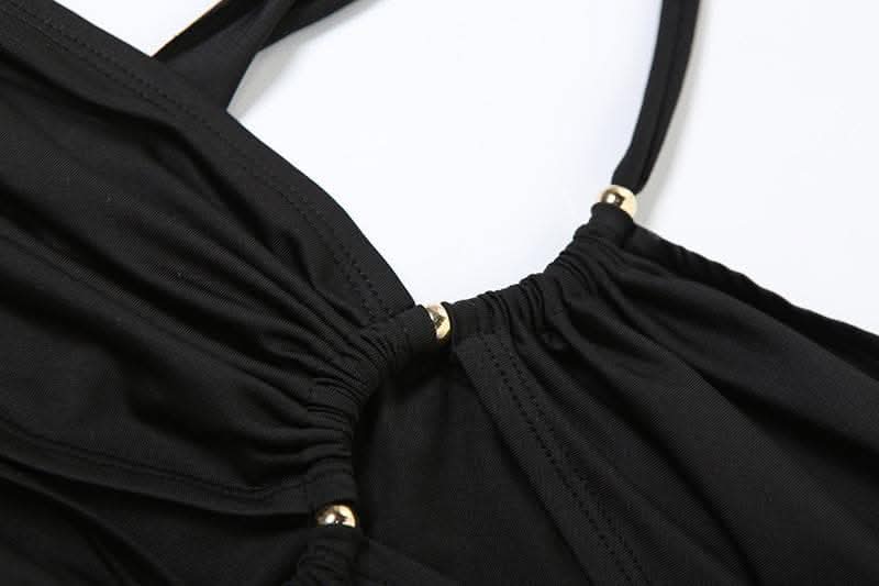 One shoulder hollow out metal applique cut out maxi dress-final-sale