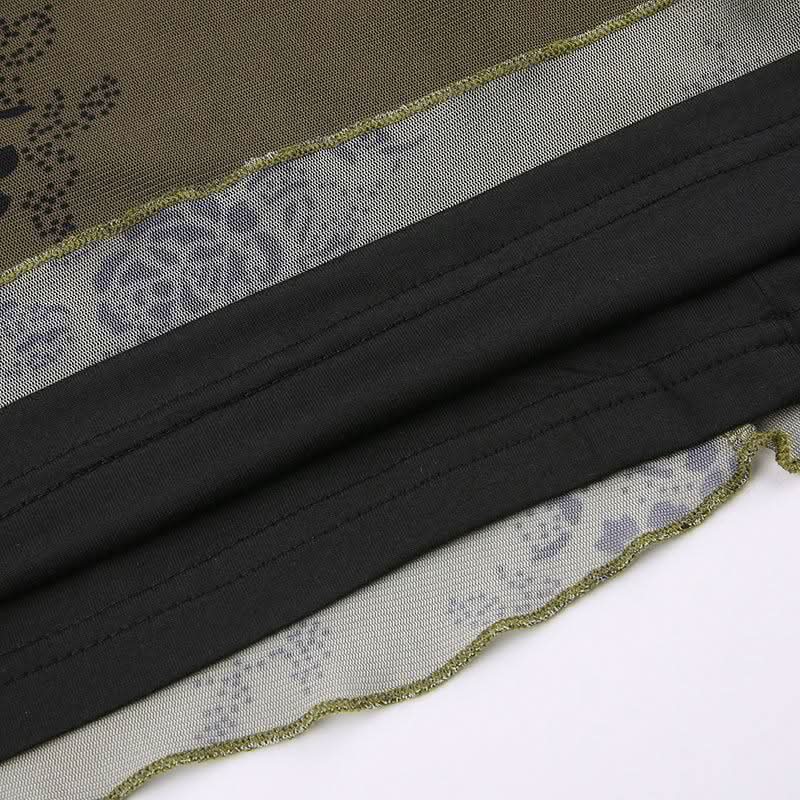 Flower print mesh zip-up cami maxi dress