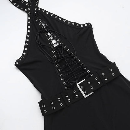 Halter lace up hollow out self tie backless jumpsuit