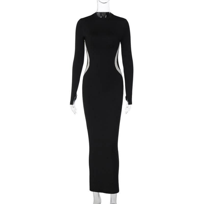 Gloves contrast long sleeve crewneck maxi dress-final-sale