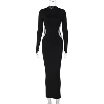 Gloves contrast long sleeve crewneck maxi dress-final-sale