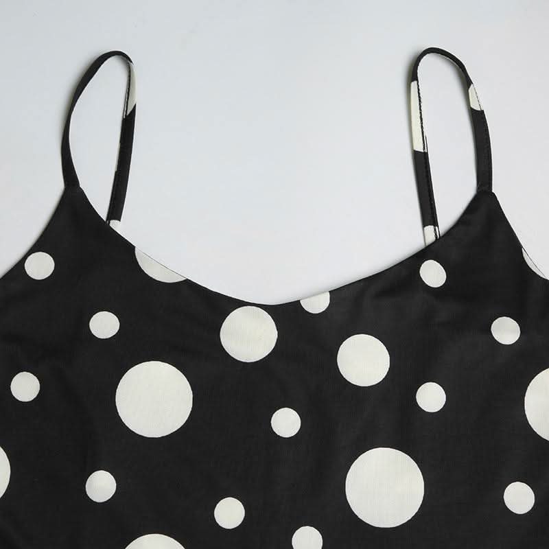 U neck polka dot ruffle cami mini dress