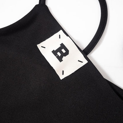 Mesh patchwork letter pattern cami pant set