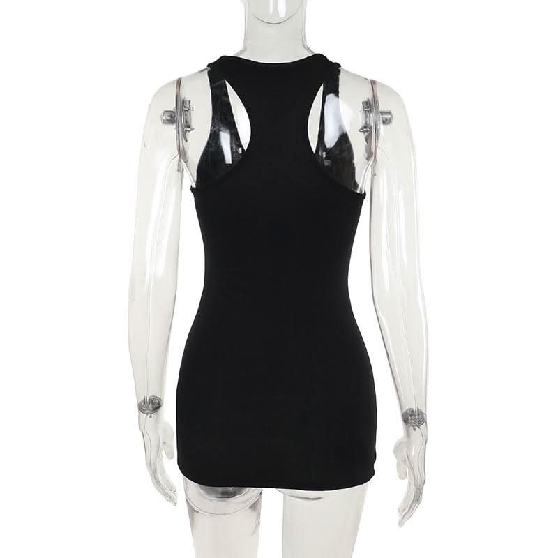 U neck abstract skull pattern tank mini dress
