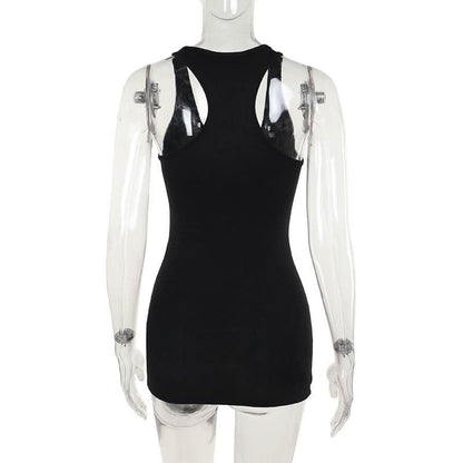 U neck abstract skull pattern tank mini dress