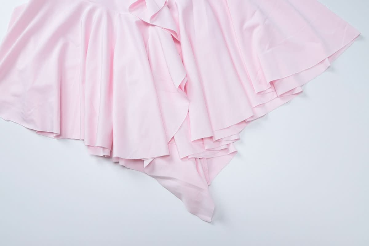 V neck long flared sleeve self tie ruffle mini dress