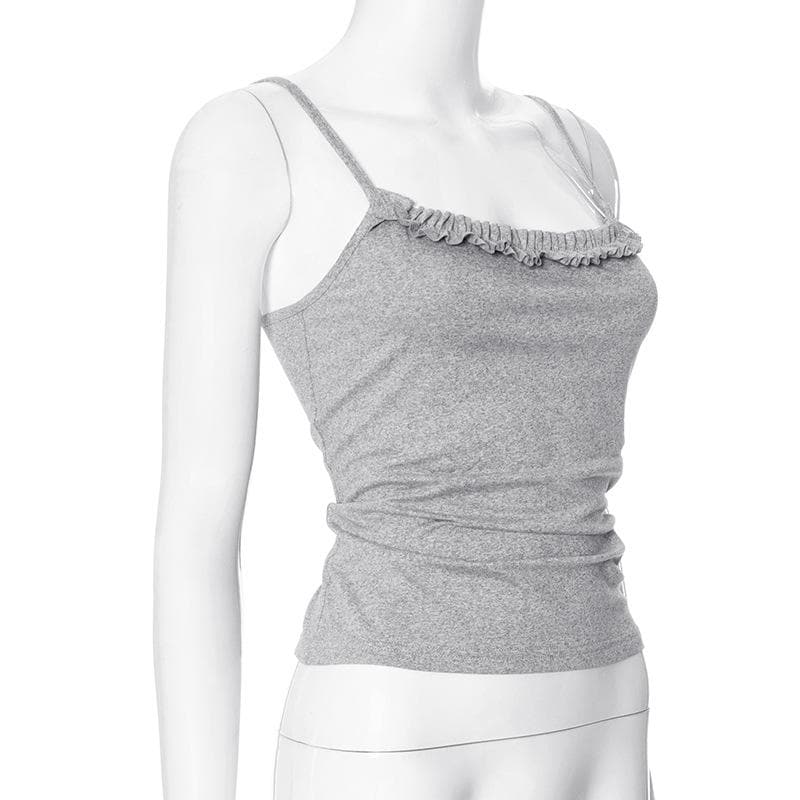 Ruffle backless ruched solid cami top