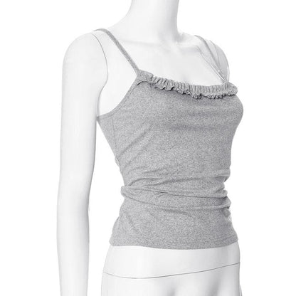 Ruffle backless ruched solid cami top