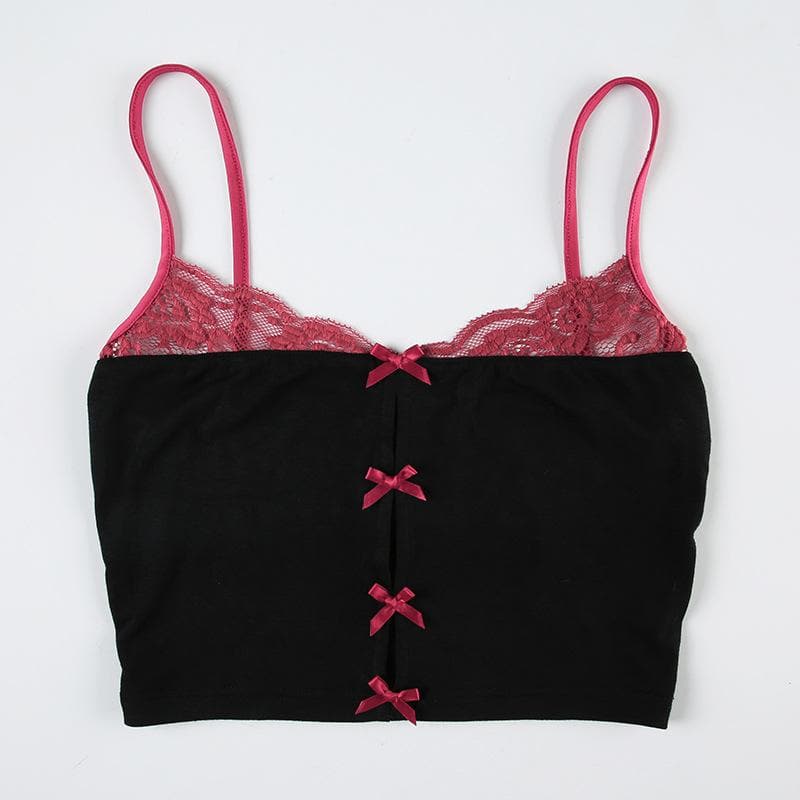 Lace hem bowknot backless cami top