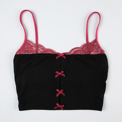 Lace hem bowknot backless cami top