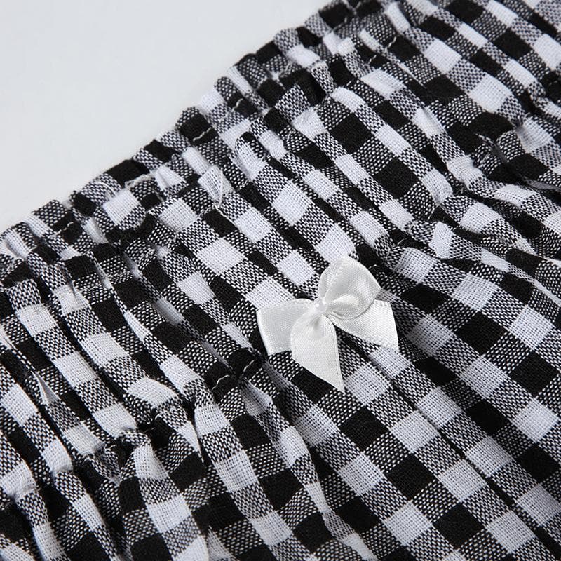 Plaid print bowknot short pant