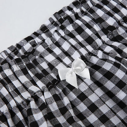 Plaid print bowknot short pant
