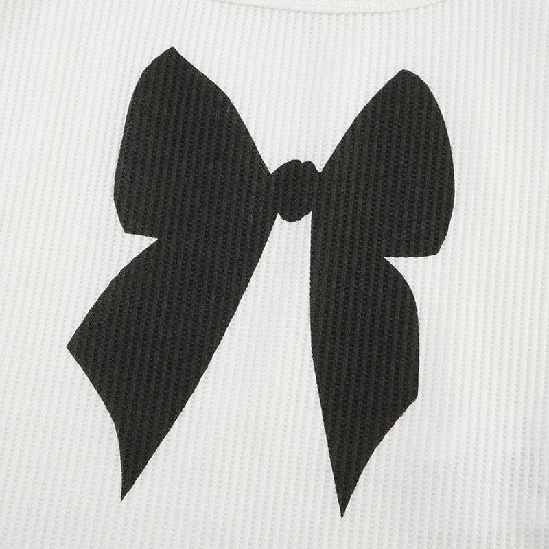 Square neck bowknot pattern ribbed tank top