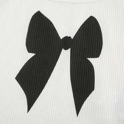 Square neck bowknot pattern ribbed tank top