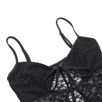 V neck hollow out solid lace cami jumpsuit