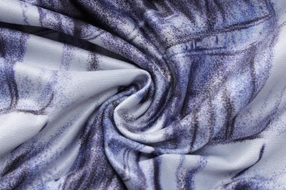 Contrast print long sleeve backless hollow out ruched cut out midi skirt set-final-sale