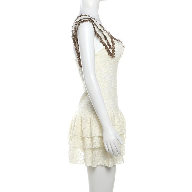 Lace hem knitted see through cami mini dress