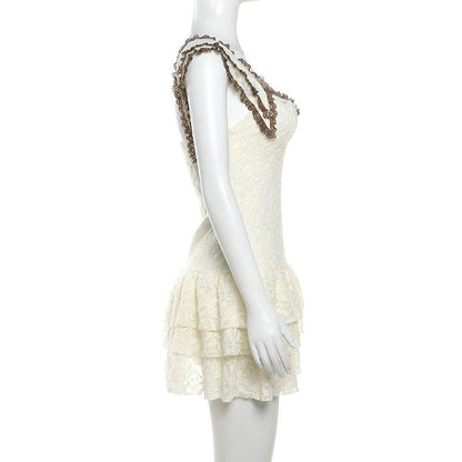Lace hem knitted see through cami mini dress