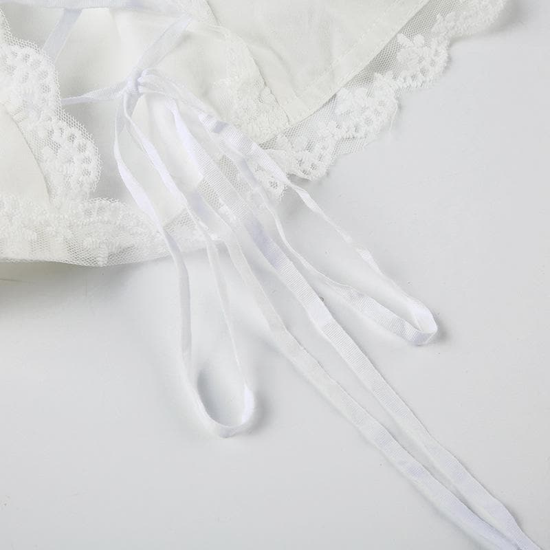 Cap sleeve lace hem lace up ruched top