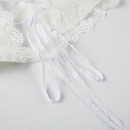 Cap sleeve lace hem lace up ruched top