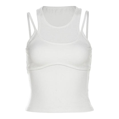 Patchwork sleeveless solid round neck crop top