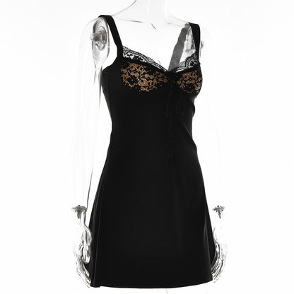 Short sleeve solid lace hem zip-up backless mini dress