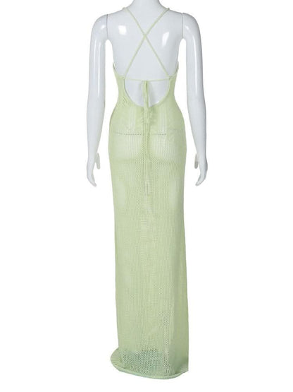 Knitted cross back see through cami maxi dress-final-sale