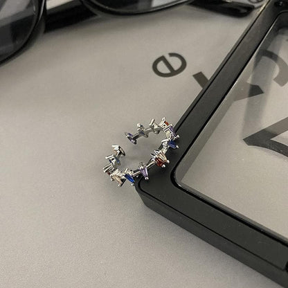 Multicolor rhinestone open ring