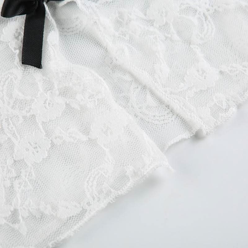 Bowknot lace slit tube top