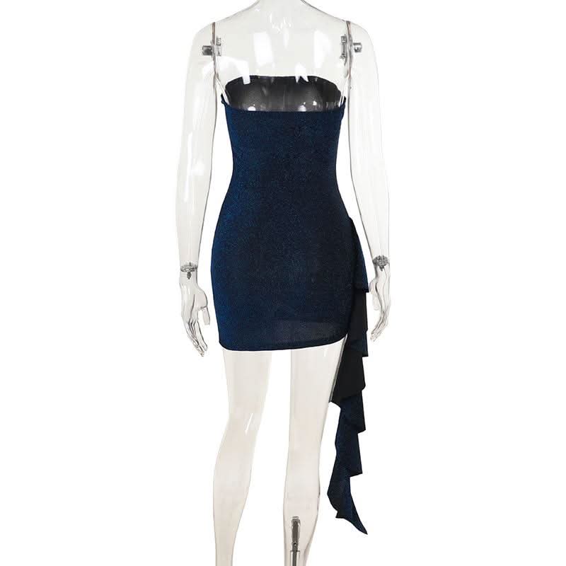 Ruched ruffle irregular backless tube mini dress