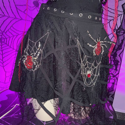 Spider web pattern metal chain mesh mini skirt