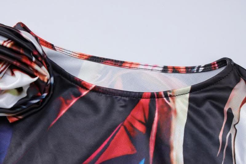 Ribbon sleeveless flower applique contrast print maxi dress-final-sale