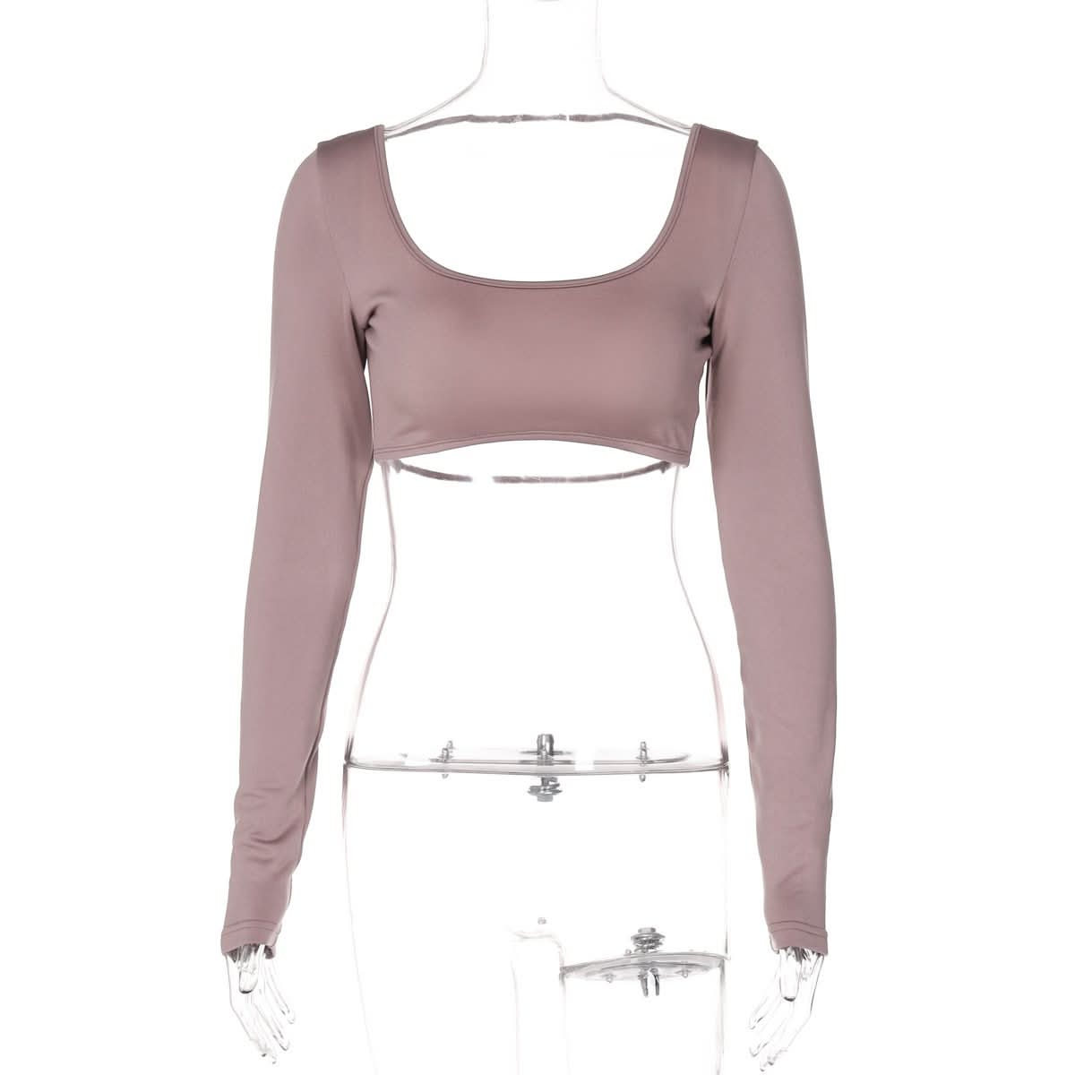 Long sleeve u neck backless solid top