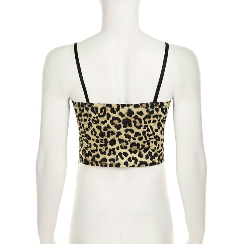 Leopard print sweetheart neck lace hem cami top