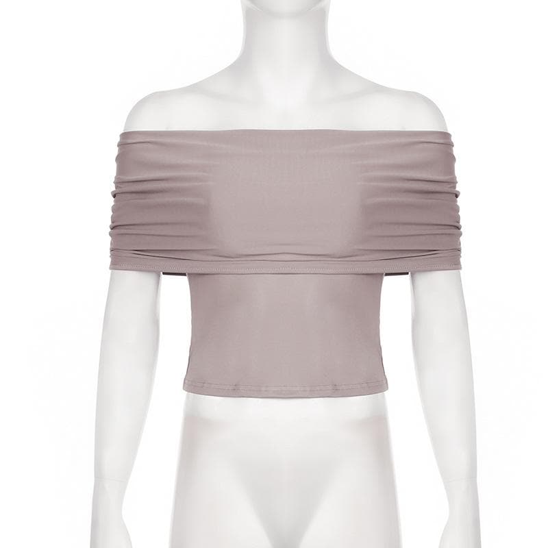 Short sleeve cowl neck ruched solid 2-way top