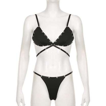 Beaded backless self tie cami pant set