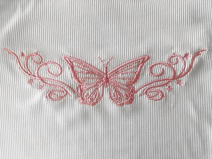 Butterfly embroidery u neck sleeveless ribbed crop top