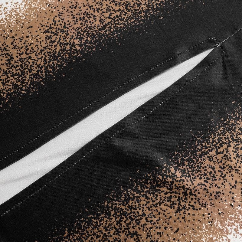 Contrast high neck long sleeve slit maxi dress