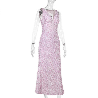 Textured v neck backless print tank midi dress