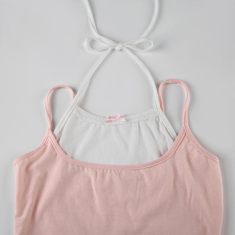 Halter bowknot patchwork cami top